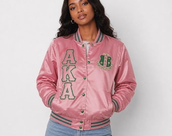 Alpha Kappa Alpha Custom Greek Jacket, Satin Greek Letter Jacket, Personalized Sorority Jacket, Fraternity Line Jacket,Greek Clothing,