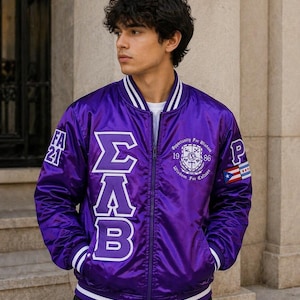 Sigma Lambda Beta anpassad grekisk jacka, satin grekisk bokstavsjacka, personlig sororityjacka, broderskapslinjejacka, grekiska kläder,