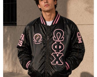Omega Phi Chi Custom Greek Jacket, Satin Greek Letter Jacket, Personalized Sorority Jacket, Fraternity Line Jacket,Greek Clothing,