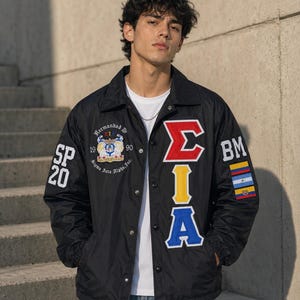Sigma Iota Alpha  Greek Line Jacket | Greek Nylon Jacket | Sorority Fraternity Jacket | Greek Life Bomber Jacket | Personalized Greek Jacket