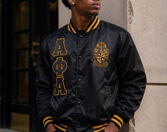 Alpha Phi Alpha  Custom Greek Jacket, Satin Greek Letter Jacket, Personalized Sorority Jacket, Fraternity Line Jacket,Greek Clothing,