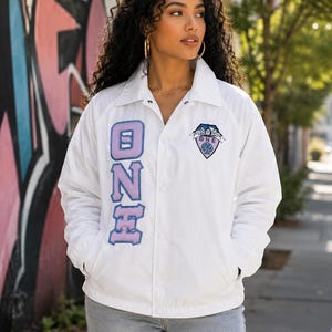 Theta Nu Xi Greek Line Jacket | Greek Nylon Jacket | Sorority Fraternity Jacket | Greek Life Bomber Jacket | Personalized Greek Jacket