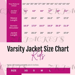 Varsity Jacket Size Chart