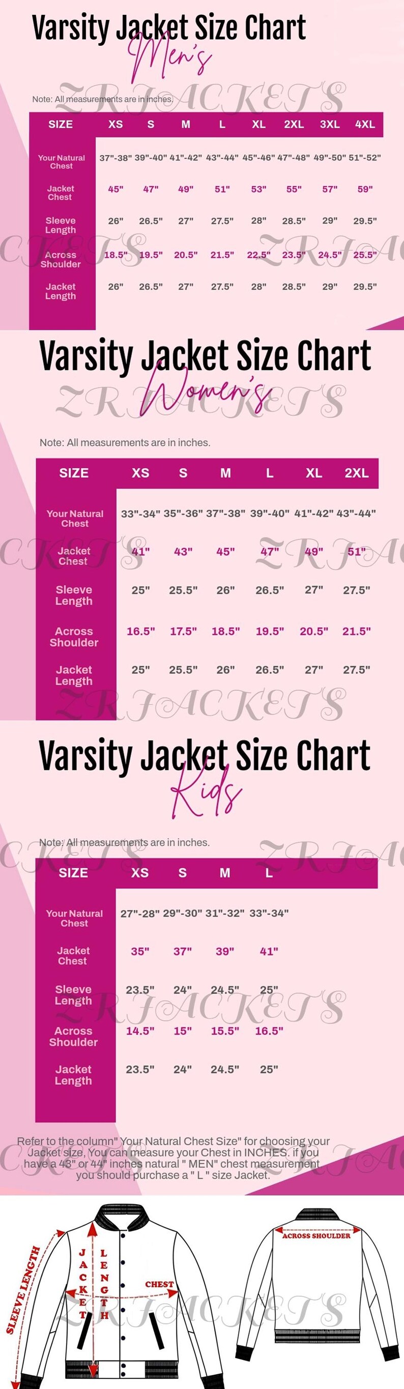 Varsity Jacket Size Chart
