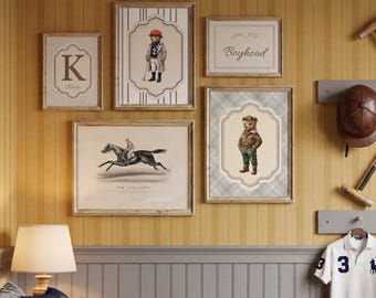Vintage Polo Bear & Horse Art Prints, Classic Boy's Room Decor