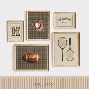 Vintage sports poster set baseball football tennis kids nursery wall art printable