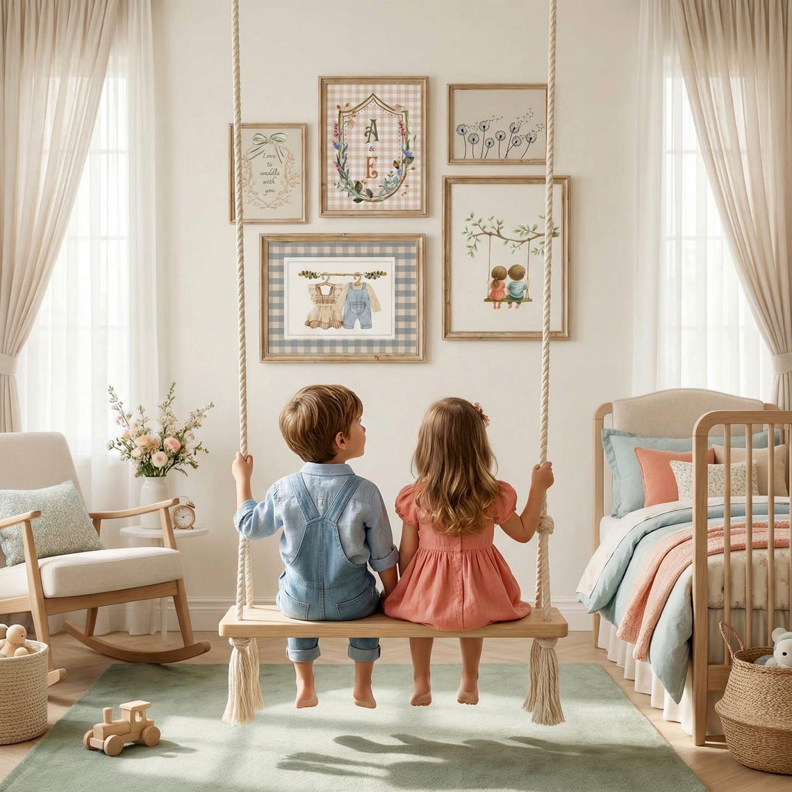 Vintage Polo Bear Nursery Art Set, Neutral Sibling Prints, Baby Boy ...