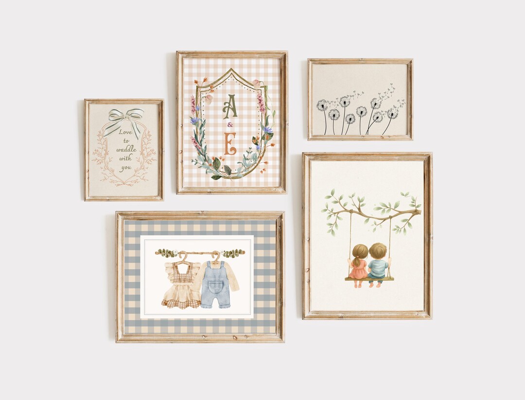 Vintage Nursery Wall Art Set With Brother and Sister Sibling Nursery ...