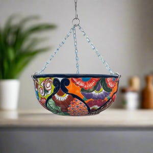 Talavera Hanging Planter | Hand-Painted Mexican Ceramic Pot