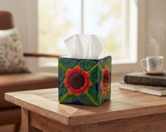 Talavera Sunflower Tissue Box | Hand-Painted Ceramic Décor