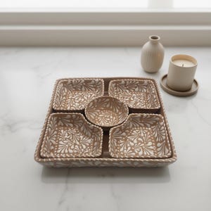 Brown & White Talavera Serving Tray | Sectional Ceramic Set
