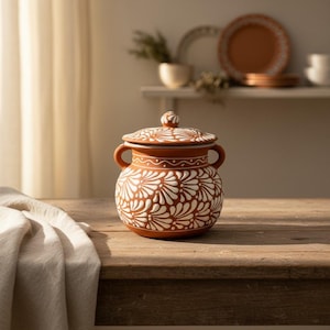 Handcrafted Talavera Bean Pot with Lid | Mexican Clay Pot