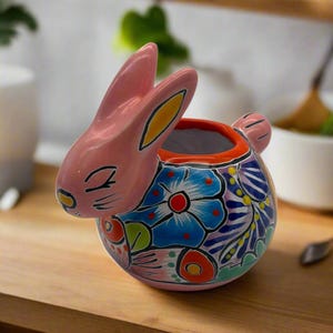 Talavera Bunny Planter | Hand Painted Ceramic Rabbit Pot