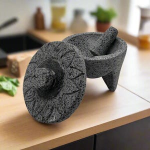 Sunflower Lid Volcanic Molcajete | Rustic Mexican Mortar