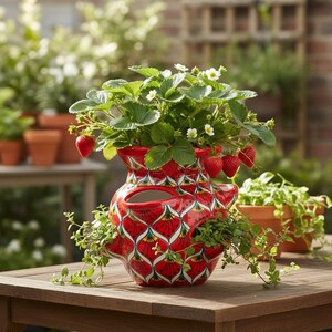 Talavera Strawberry Planter | Red Peacock Pot
