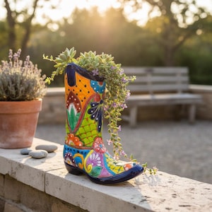 Vaso de flores em forma de bota Talavera | Vaso de flores mexicano pintado à mão