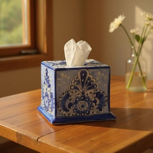 Blauw-witte Talavera tissuebox | Mexicaans keramisch accent