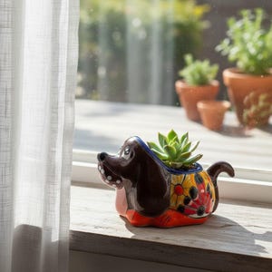 Talavera Dog Planter | Small Mexican Pottery