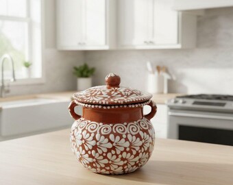 Talavera Frijolero Bean Pot with Lid | Fully Glazed Floral Design