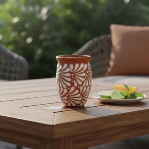 Relief Terracotta Cantarito | Mexican Artisan Pottery Cup