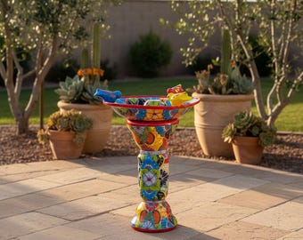Talavera vogelbad | Kleurrijk tuinstuk