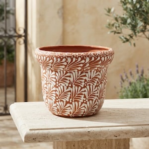 Brown White Talavera Planter | Floral Hand Painted Pot