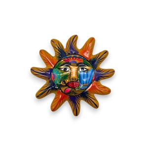 Guerrero Ceramic Sun Face | Hand-Painted Folk Wall Art