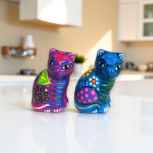 Hand-Painted Cat Salt & Pepper Shakers | Talavera Style