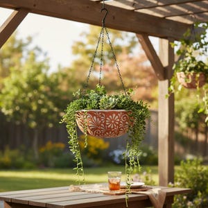 Talavera Hanging Planter | Brown & White Ceramic Pot