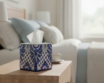 Blue & White Talavera Tissue Box | Handcrafted Mexican Accent