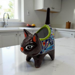 Vibrant Talavera Cat Planter | Mexican Folk Ceramic