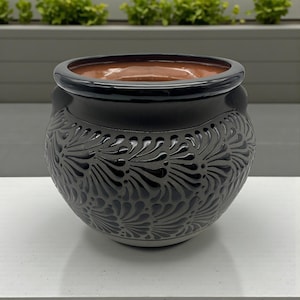 Black Floral Talavera Pot | Artisan Ceramic Planter