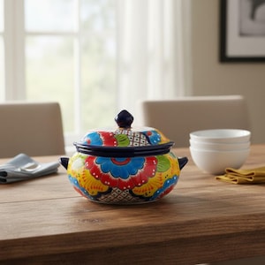 Talavera Cazuela Pot w/ Lid | Mexican Ceramic Soup Pot
