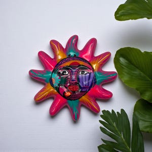 Guerrero Ceramic Sun Face | Hand-Painted Folk Wall Art