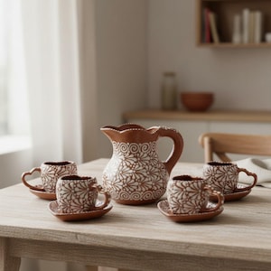 Heart Mug & Pitcher Set | Handcrafted Mexican Clay Art