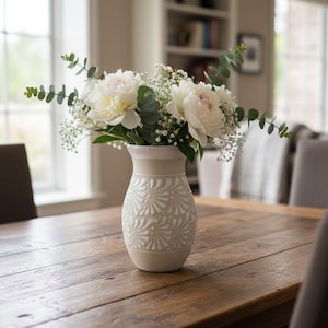 Cream & White Talavera Vase | Handcrafted Floral Pottery