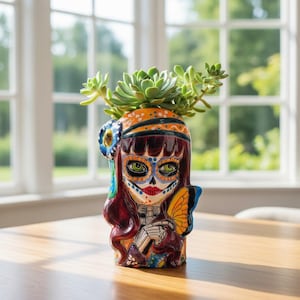 Talavera vlinderschedel plantenbak | Handgemaakte keramische pot voor de Dag van de Doden