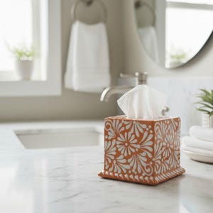 Talavera Tissue Box | Brown & White Floral