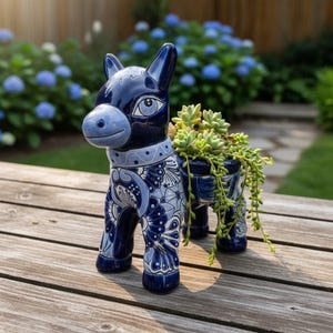 Pot de fleurs âne Talavera | Accent en céramique bleue