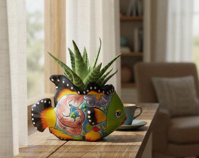 Talavera Fish Planter | Handcrafted Mexican Ceramic Pot