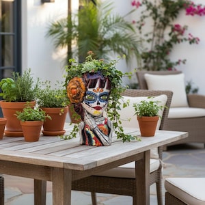 Talavera Skull Face Planter | Handcrafted Ceramic Pot