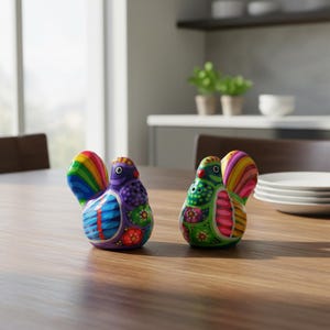 Set van 2 peper- en zoutstel voor kip | Handgeschilderde Mexicaanse pottenbakker