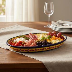 Hand-Painted Talavera Oval Platter | Cobalt Blue Accent