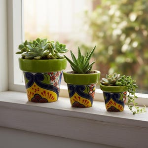 Mini Talavera Planter Trio | Hand-Painted Mexican Pots