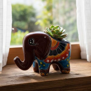 Talavera Elephant Planter | Vibrant Ceramic Animal Pot