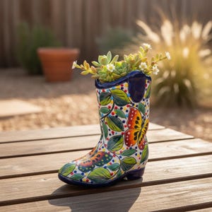 Talavera Boot Flower Pot | Colorful Mexican Planter