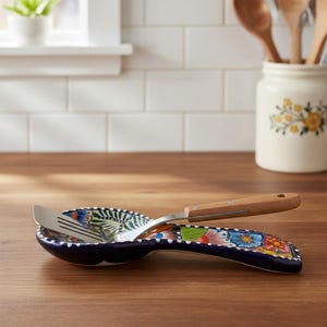Descanso de colher Talavera feito à mão | Arte vibrante para cozinha mexicana