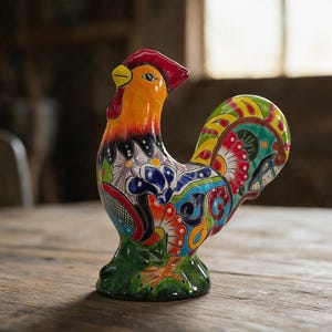 Talavera Rooster Statue | Farmhouse Colorful Art