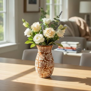 Brown & White Talavera Relief Vase | Hand-Painted Pottery
