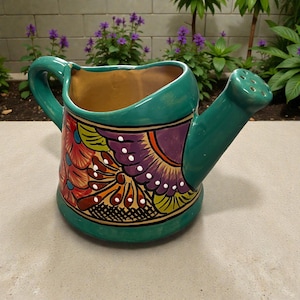 Hand-Painted Talavera Watering Can Planter | Mexican Pottery